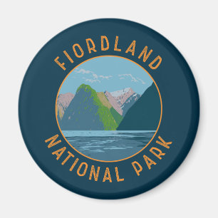 Fiordland National Park Nieuw-Zeeland Retro Circle Magneet
