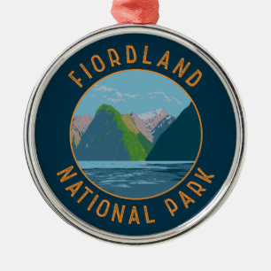 Fiordland National Park Nieuw-Zeeland Retro Circle Metalen Ornament