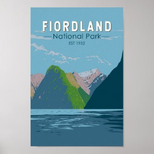 Fiordland National Park Nieuw-Zeeland Travel Art Poster
