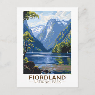 Fiordland National Park Travel Art Vintage Briefkaart