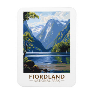 Fiordland National Park Travel Art Vintage Magneet