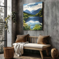 Fiordland Nieuw-Zeeland Reisposter Canvas Kunst