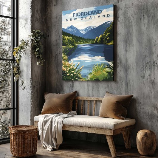 Fiordland Nieuw-Zeeland Reisposter Canvas Kunst