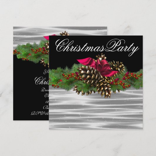 Fir Bough Pinecone Rood Zwart Wit Kerstfeest Kaart (Voorkant / Achterkant)