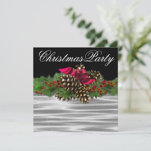 Fir Bough Pinecone Rood Zwart Wit Kerstfeest Kaart (Staand voorkant)