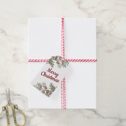 Fir Branches Holiday Cadeaulabel (Met Touw)
