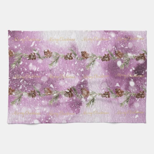 Fir Branches met pinnen op sneeuw Theedoek (Horizontaal)