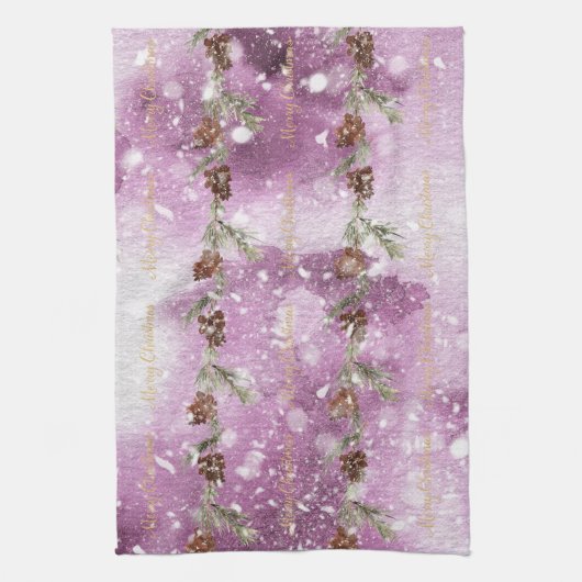 Fir Branches met pinnen op sneeuw Theedoek (Verticaal)