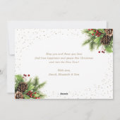 Fir Cones Holly Red Berries White Gold Feestdagenkaart (Achterkant)