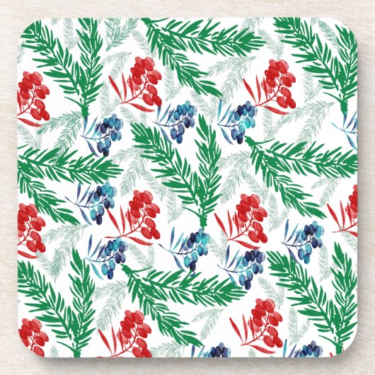 Fir Tree Branches met Berries Drankjes Onderzetter (Voorkant)