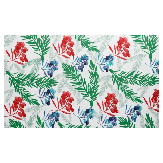Fir Tree Branches met Berries Fabric Stof (Yard (91,4 cm))