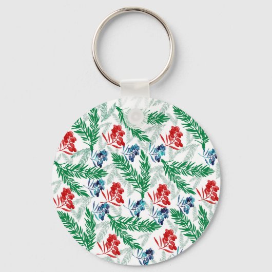 Fir Tree Branches met Berries Sleutelhanger (Voorkant)