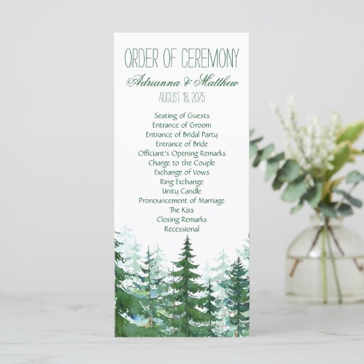 Fir Tree Huwelijksorder van Ceremonie Programmakaart (Staand voorkant)