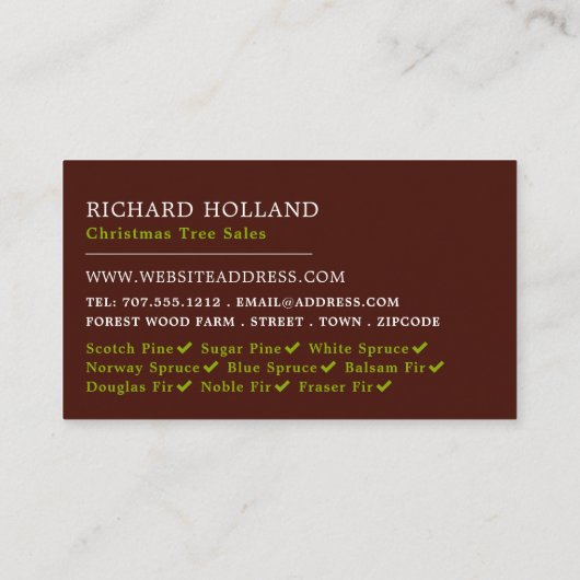 Fir Tree-ontwerp, kerstboomverkoop Visitekaartje (Achterkant)