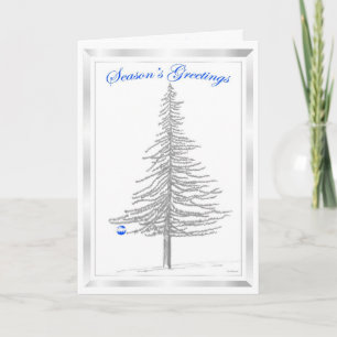 Fir Tree Sketch met Blue Ornament Feestdagen Kaart