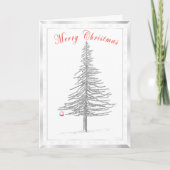 Fir Tree Sketch with Silver Snowflake Border Feestdagen Kaart (Voorkant)