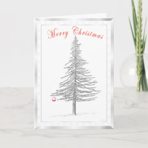 Fir Tree Sketch with Silver Snowflake Border Feestdagen Kaart
