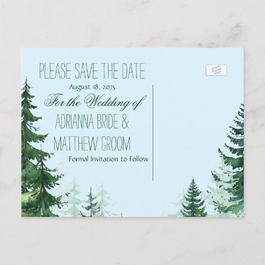 Fir Tree Wedding Save the Date Card Aankondigingskaart (Achterkant)