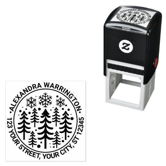 Fir Trees and Snowflakes Naam Retour Adres #2 Zelfinktende Stempel (In situ)