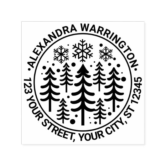 Fir Trees and Snowflakes Naam Retour Adres #2 Zelfinktende Stempel (Design)