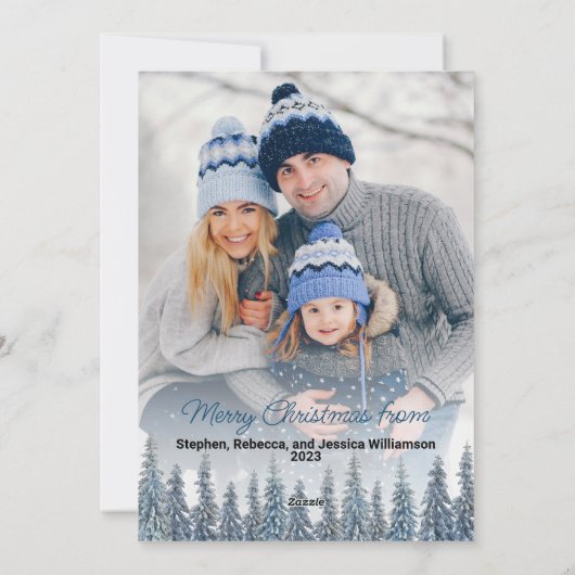 Fir Trees en Sneeuw met Arch 2 FotoKerstmis Feestdagenkaart (Achterkant)