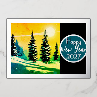 Fir trees in the snow - happy new year 2027 card folie uitnodiging