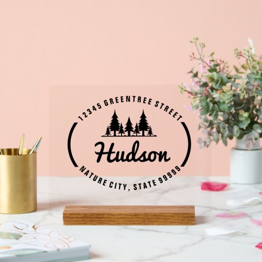 Fir Trees Oval Design ID304 Acryl Bord (Huwelijk)