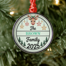 Fir Trees Stars Family Name 2025 Christmas Metalen Ornament