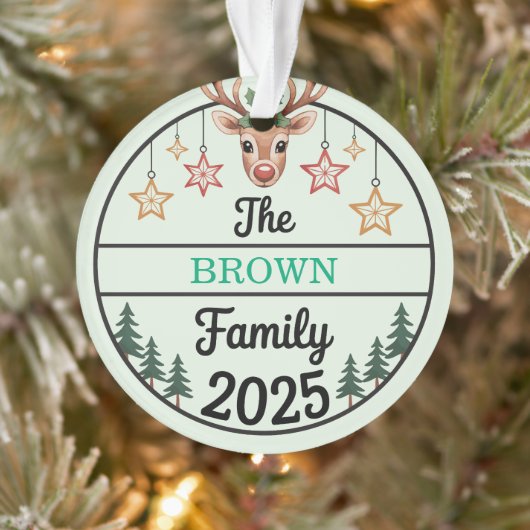 Fir Trees Stars Family Name 2025 Christmas Ornament (Boom)