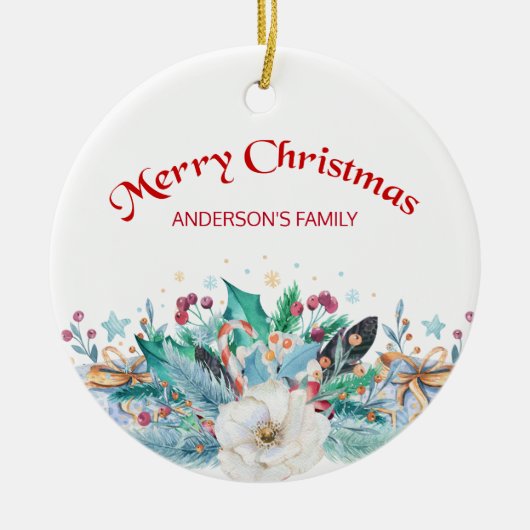 Fir Twigs and White Rose Keramisch Ornament (Voorkant)