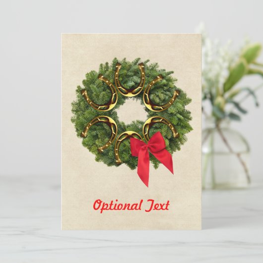 Fir Wreater met Gold Hoefijzers en Red Bow Custom Kaart (Staand voorkant)