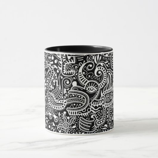 "Fira"-Mok, wit op zwart Mok (Midden)