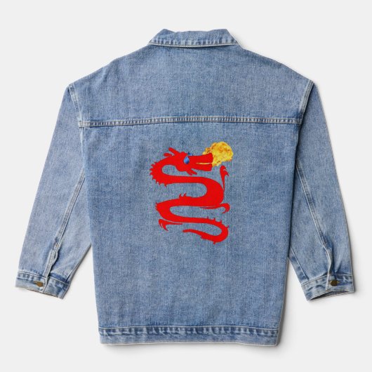 Fire Ademend Red Dragon Fantasy Vrouwen Denim Jacket (Achterkant)