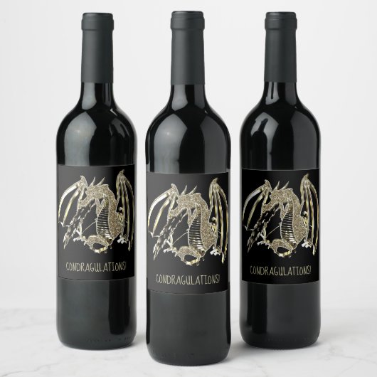 Fire-ademende Dragon aangepaste tekst Constructies Wijn Etiket (Flessen)