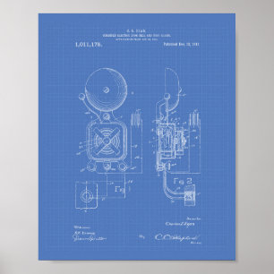 Fire Alarm 1911 Patent Art - Blauwdruk Poster