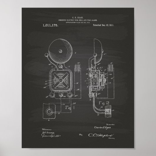 Fire Alarm 1911 Patent Art - Chalkboard Poster (Voorkant)