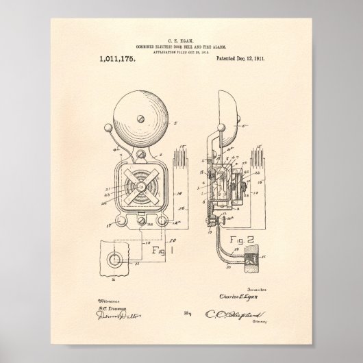 Fire Alarm 1911 Patent Art - Old Peper Poster (Voorkant)
