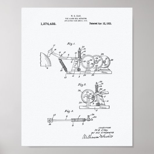Fire Alarm Bell 1921 Patent Art - Witboek Poster (Voorkant)