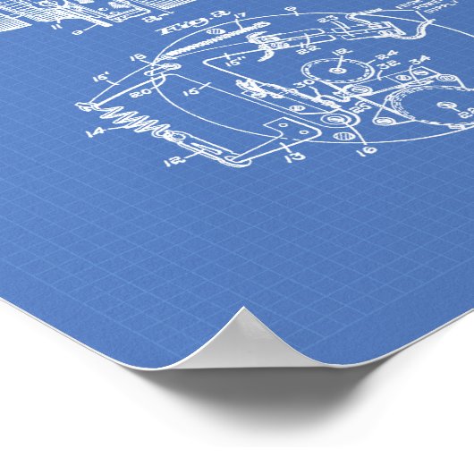 Fire Alarm System 1954 Patent Art - Blauwdruk Poster (Hoek)