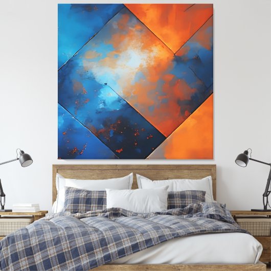 Fire and Blue Abstraction Canvas Afdruk (Insitu (Slaapkamer))