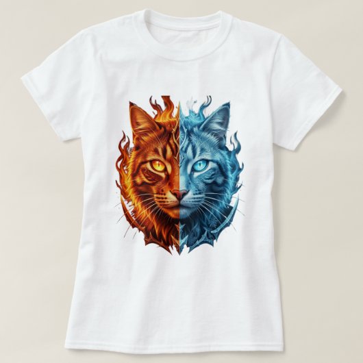 Fire and Ice Cat – Split Elemental Cat Face | T-shirt (Design voorkant)