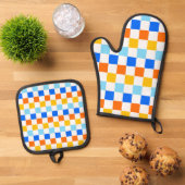 Fire and ice checkerboard pattern ovenwant & pannenlap set (Top down)