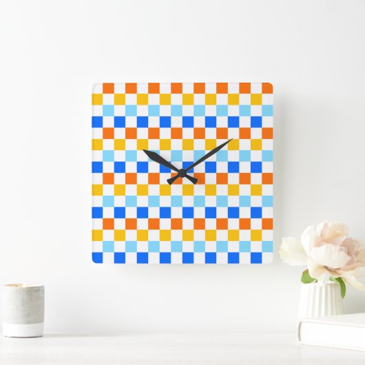 Fire and ice checkerboard pattern vierkante klok (Huis)