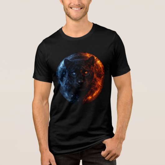 Fire and Ice Panther – Dual Element Fantasy Art Tri-Blend Shirt (Voorkant)