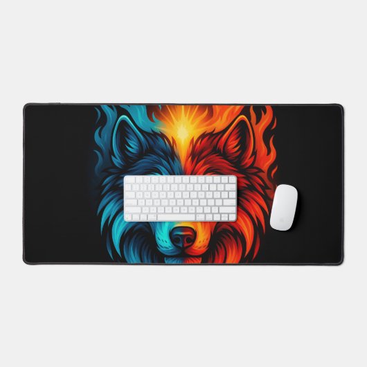 Fire and Ice Wolf – Blue Red Elemental Animal Bureaumat (Keyboard & Muis)