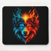 Fire and Ice Wolf – Blue Red Elemental Animal Muismat (Voorkant)
