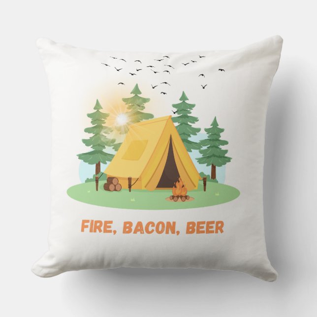 Fire. Bacon. Bier. –Camping Kussen (Voorkant)