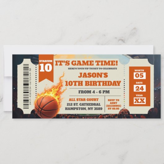 Fire Basketball Slam Dunk Game Ticket Verjaardag (Voorkant)