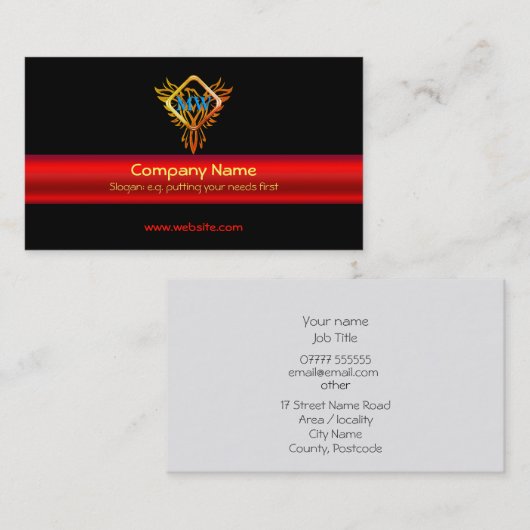 Fire Bird Phoenix op zwarte en glanzende rode band Visitekaartje (Voorkant / Achterkant)
