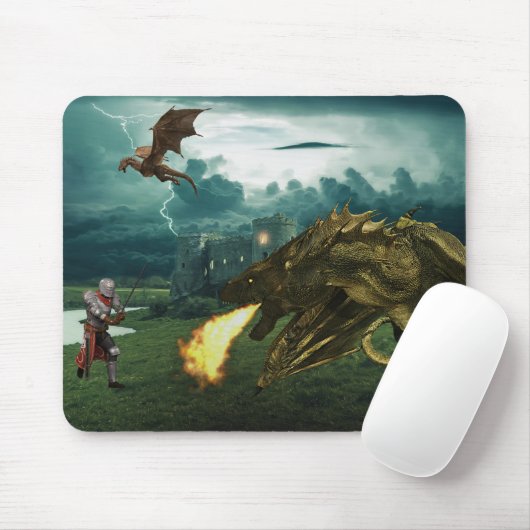 Fire Breathing Dragon Medieval Knight Muismat (Met muis)